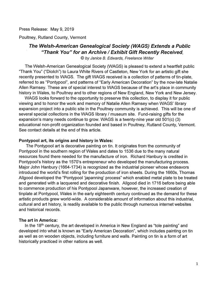 An art gift received in 2019 for the WAGS museum